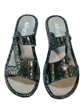 Alegria by PG Lite Loti Wedge Slide Leather Sandals Tectonic Size 37 EU 7 US